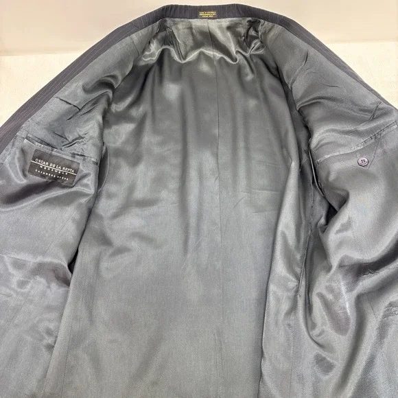 Oscar De La Renta Cashmere Wool Blend Navy‎ Pinstripe Blazer Suit Jacket 42L EUC - Picture 7 of 13